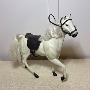 Vintage 1994 Kid Kore Majestic White Horse Toy with Black Saddle